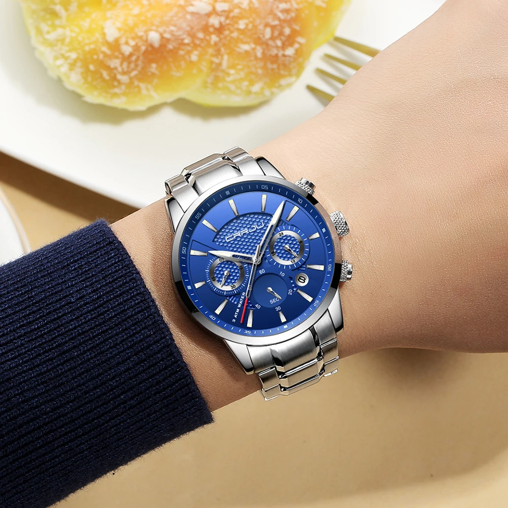 Часы CRRJU мужские модные повседневные спортивные кварцевые водонепроницаемые 30 м