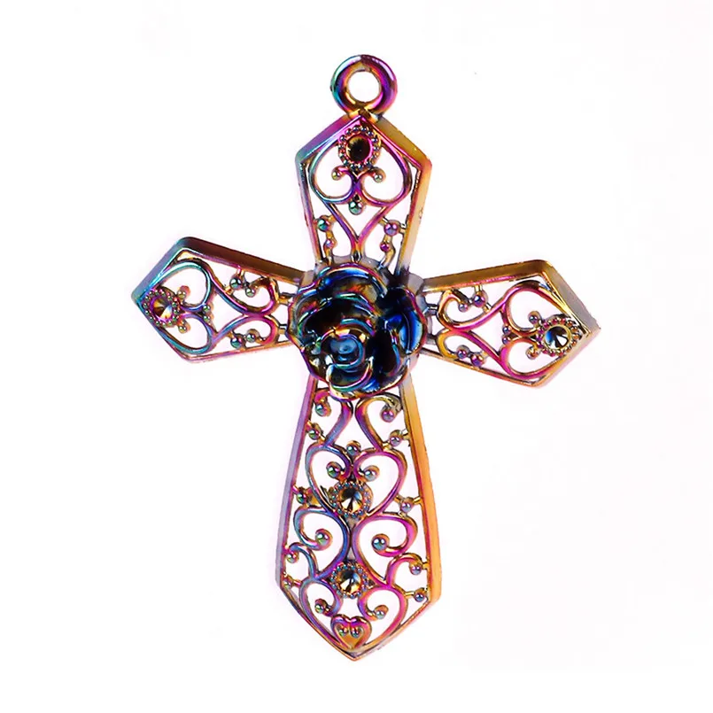 5 шт./лот цвета радуги сплав Крест Иисуса религия вера кулон конечные бусины в