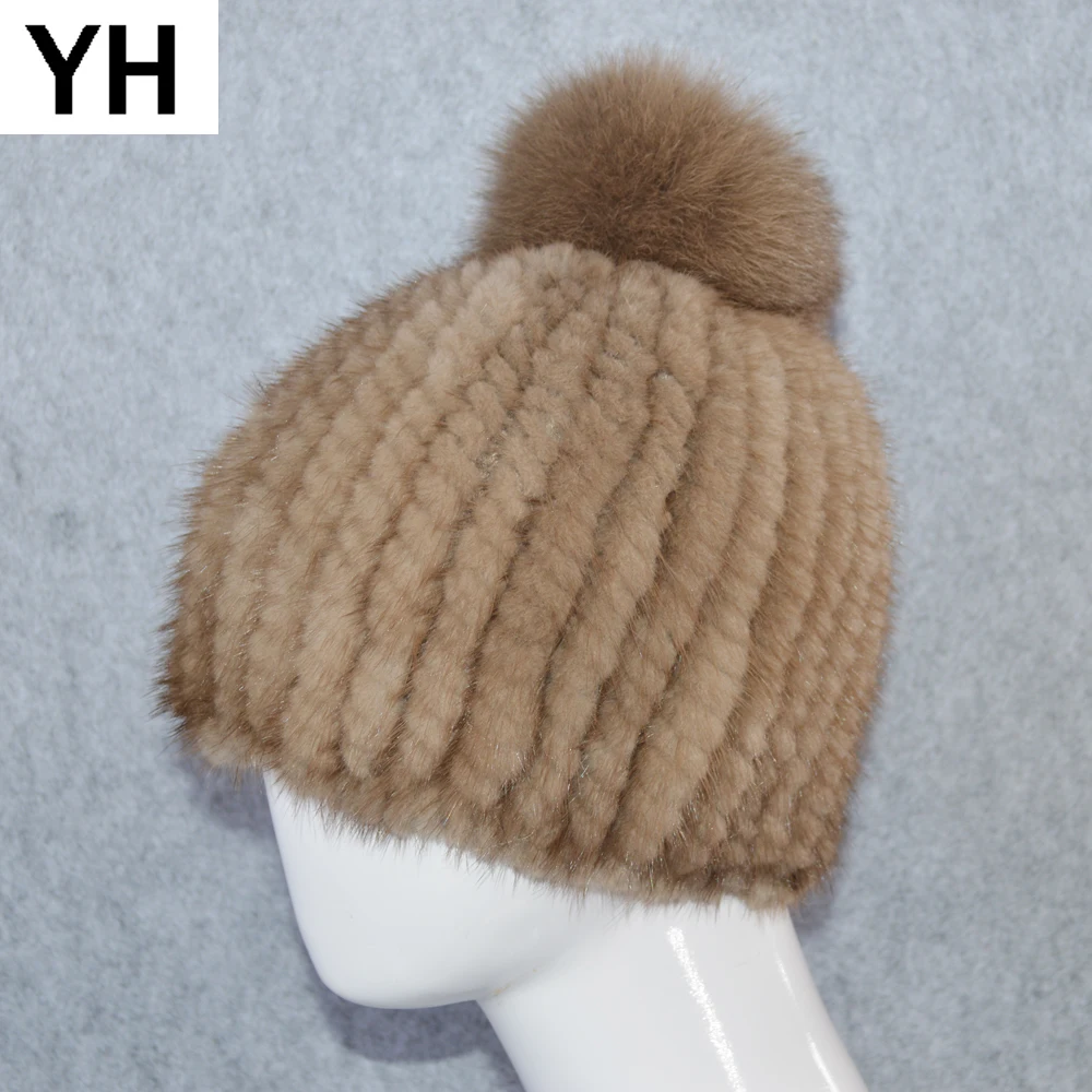 2021 повседневные зимние теплые женские вязаные шапки из натурального меха норки