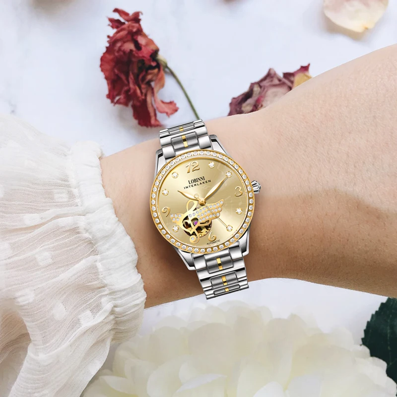 LOBINNI женские автоматические часы роскошные механические наручные водостойкий