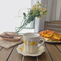 modern creative tea cup set porcelain nordic style ceramic flower coffee cup and saucer azzine caffe kitchen accessories ei50bd