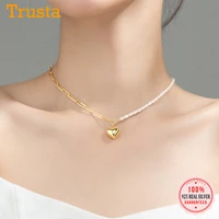 trustdavis luxury 925 sterling silver baroque pearl heart pendant necklace for women wedding birthday s925 jewelry gift da1849