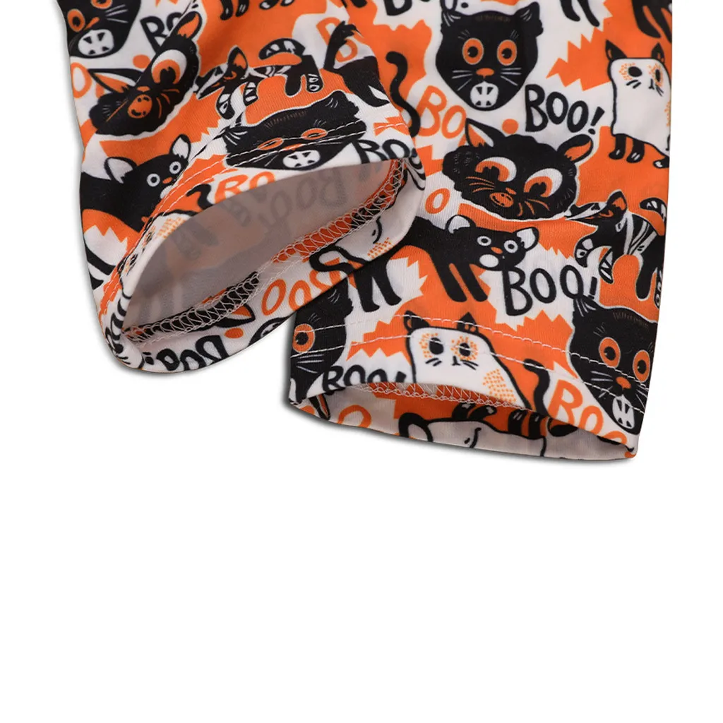 Одежда для маленьких детей девочек Футболка с тыквой + штаны принтом кота повязка