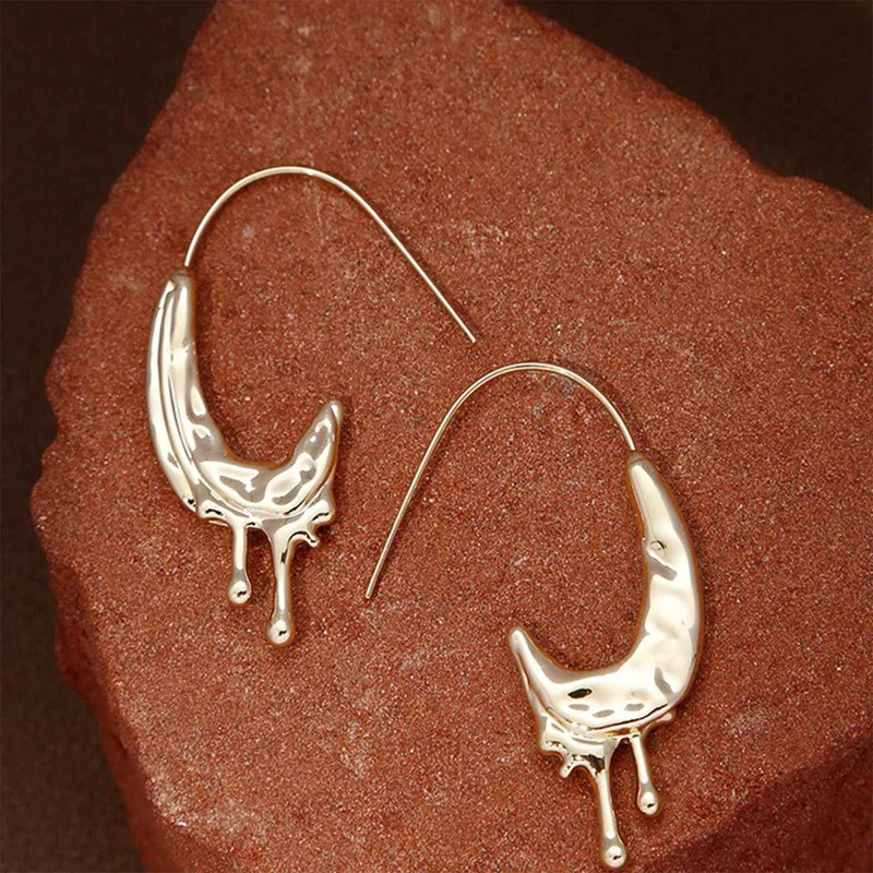 2022 New Moon C-shaped Liquid Open Metal Hanging Earrings for Women Creative Exaggerate Girl Ear Jewelry Trendy Gifts | Украшения и