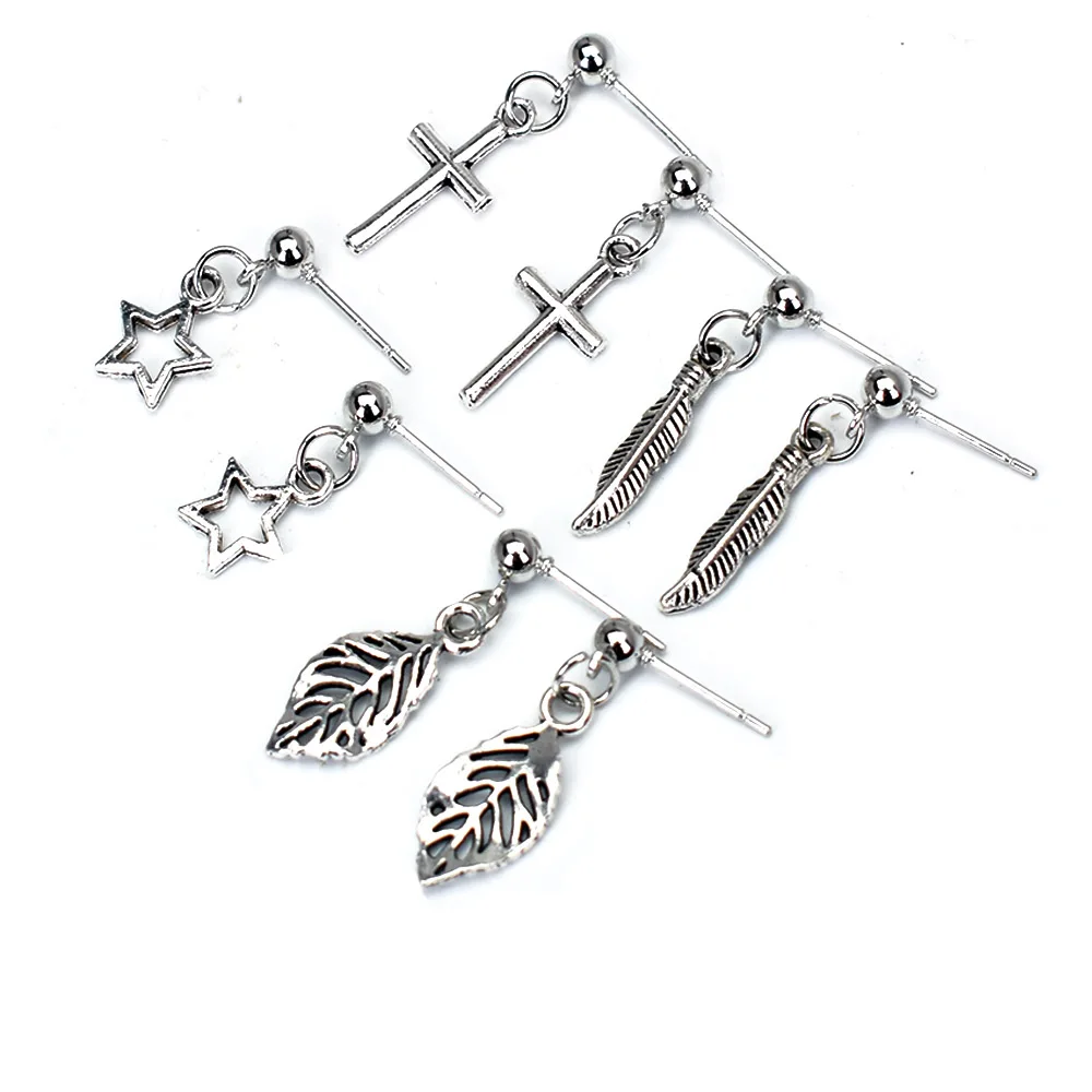 Антикварный серебристый лист серьги капли с крестиком для женщин
