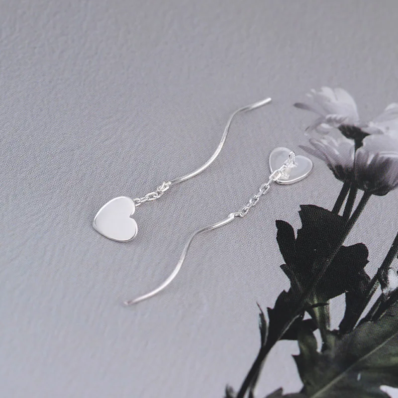 

XIYANIKE 925 Sterling Silver Prevent Allergy Long Tassel Earrings for Women Wedding Couple Trendy Simple Handmade Heart Jewelry