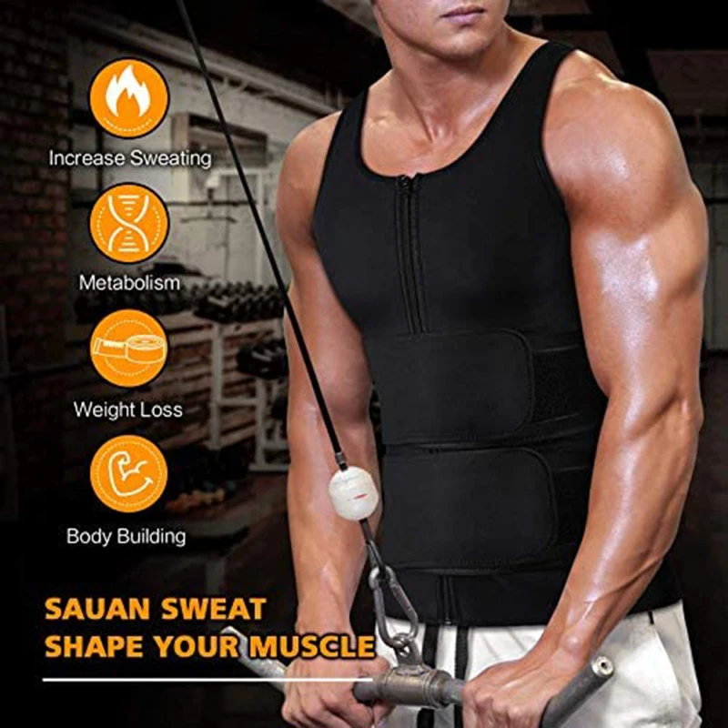 

Mens Sauna Vest Sweat Body Shaper Slimming Waist Trainer Corset Neoprene Tank Top Shapewear Shirt Workout Suit with Zip