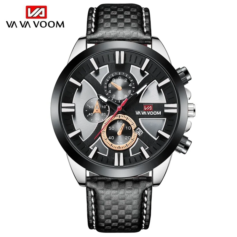

VOOM Men Watch Chronograph Sport Mens Watches Quartz Clock Leather Male Wristwatch Relogio Masculino Fashion Gift for Men