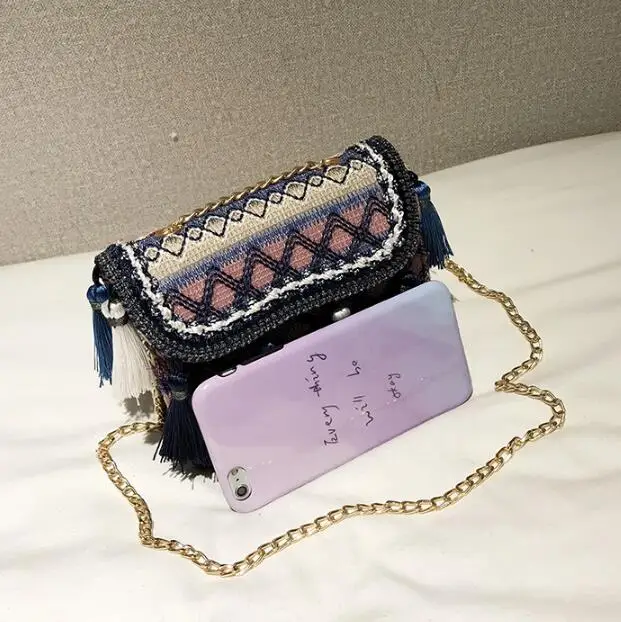 

Tassel Small Square Bag All-match Chain Bag Messenger Bag Shoulder Bag National Style Tassel Square Bag