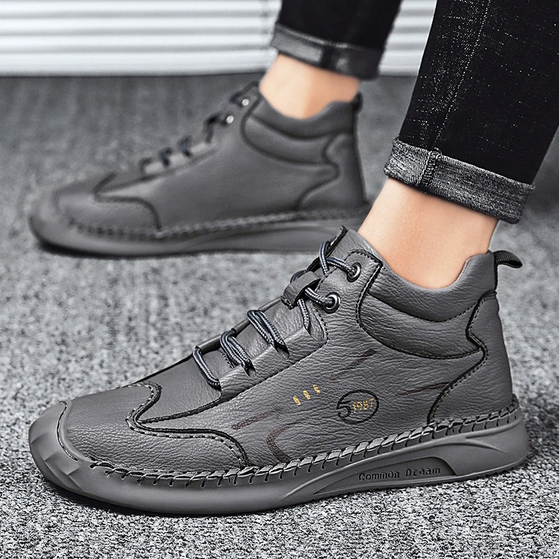 

Nine o'clock Vintage Leather Men Shoes Fashion Breathable Lace-up Tooling Footwear Slip Resistant Soft Comfortable Male Sneakers