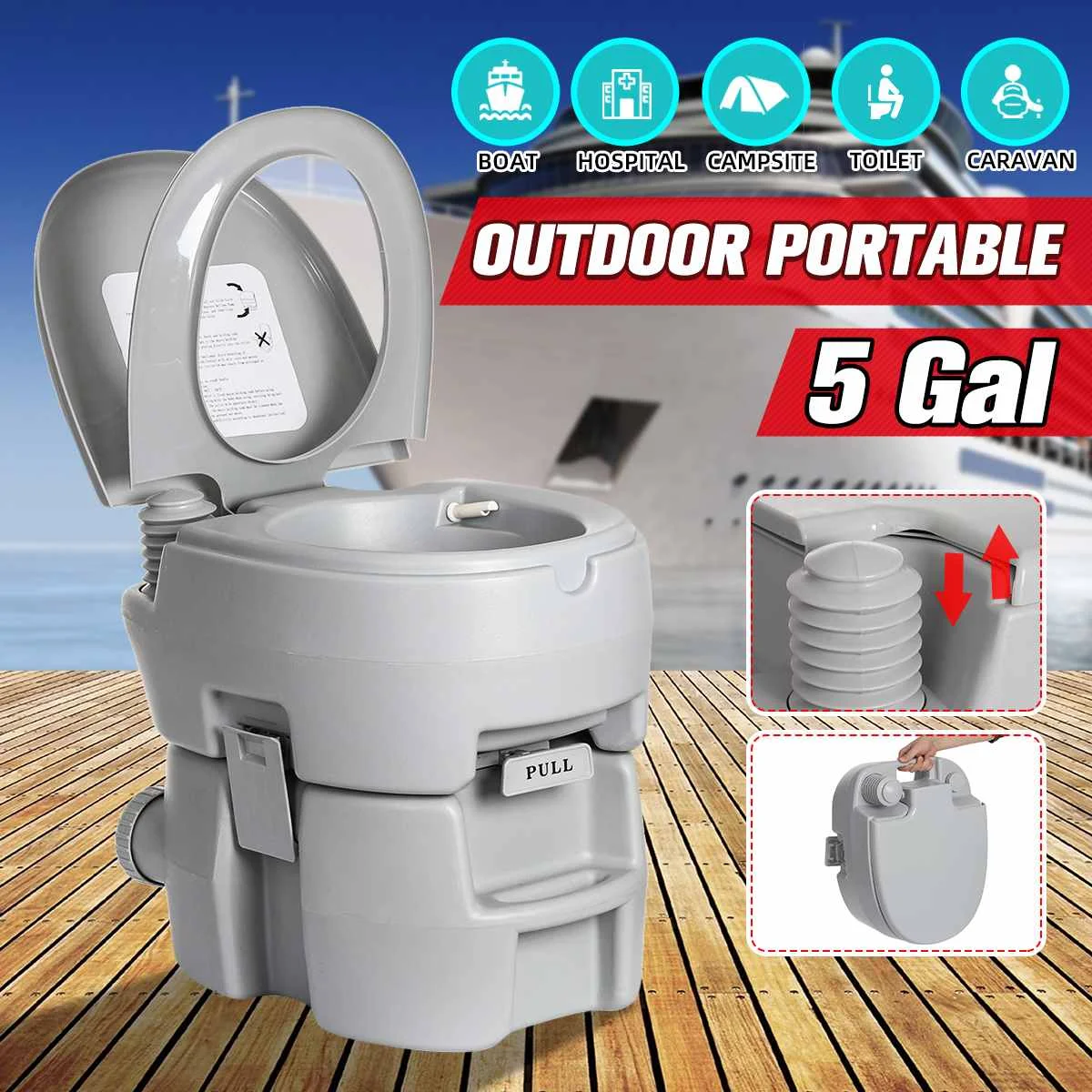 

5 Gallon 20L Portable Toilet Flush Outdoor Indoor Travel Camping Commode Potty Caravan Mobile Toilets Hospital Boat Adult Kids