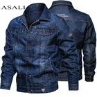 Джинсовая куртка мужская, повседневная однотонная Джинсовка с множеством карманов, с лацканами и вышивкой, большой размер 6XL, весна-осень