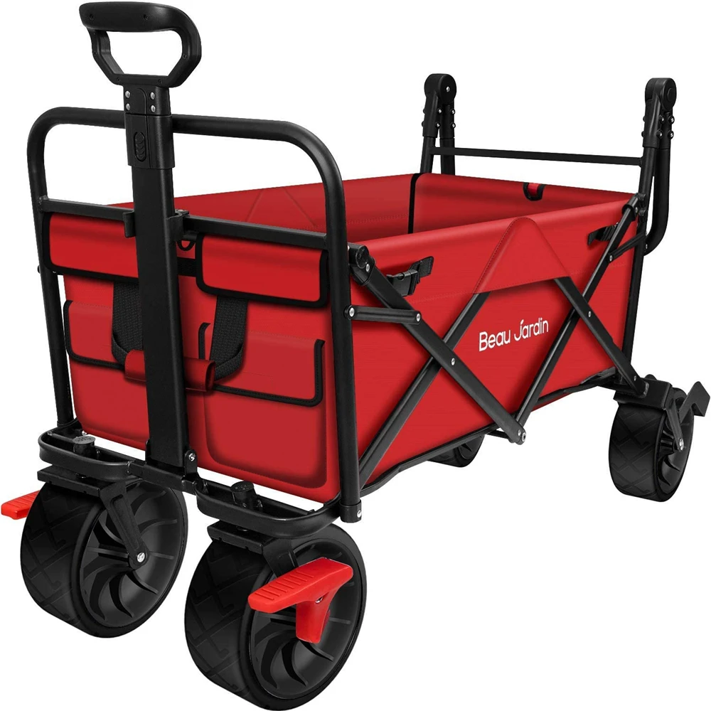 

LISM Folding Wagon Cart with Brake Collapsible Outdoor Utility Wagon Garden Shopping Cart Beach Wagon All-Terrain Wheels