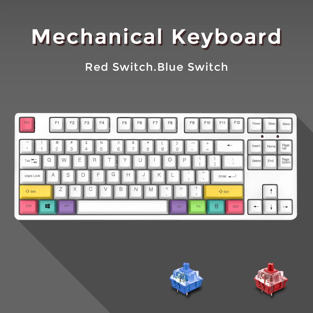 87 Key Mechanical Gaming Keyboard For PC Laptop USB Wired Keyboards With LED Backlit Blue Switch For Russian Computer genuine motospeed ck104 gaming mechanical keyboard 104 key rgb backlit usb wired font glow russian english keyboards for desktop
