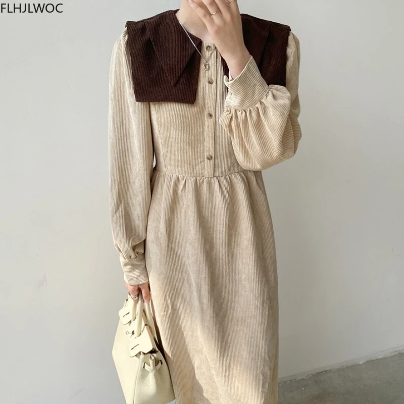 

French Style Fashion Feminine Vestidos Women Winter Spring Thick Good Cute Sweet Date A Line Long Retro Vintage Long Dress N2366