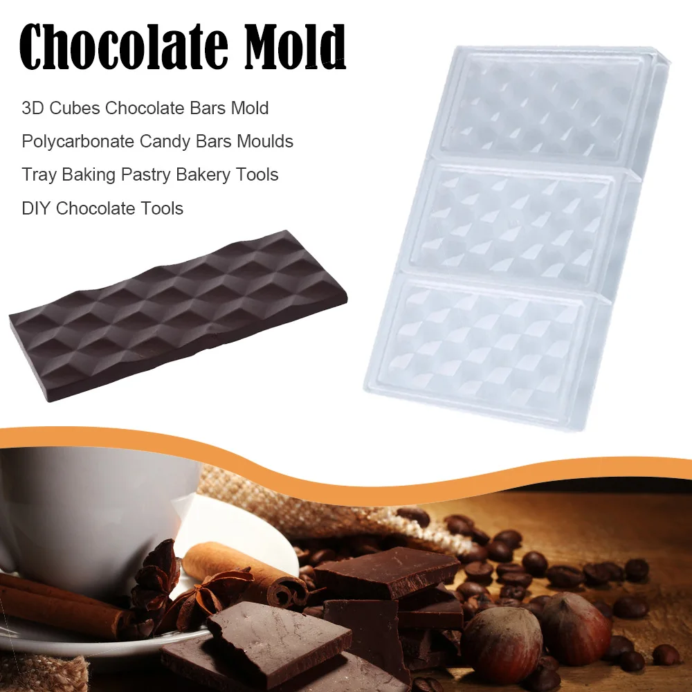 

3D Cubes Chocolate Bars Mold Polycarbonate Candy Bars Moulds Tray Baking Pastry Bakery Tools DIY Chocolate Tools