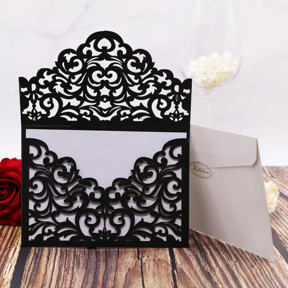 

50pcs Laser Cut Wedding Invitations and Hollow Flower Pattern,Paper Wedding Cards for Baby Shower Bridal Shower Engagement