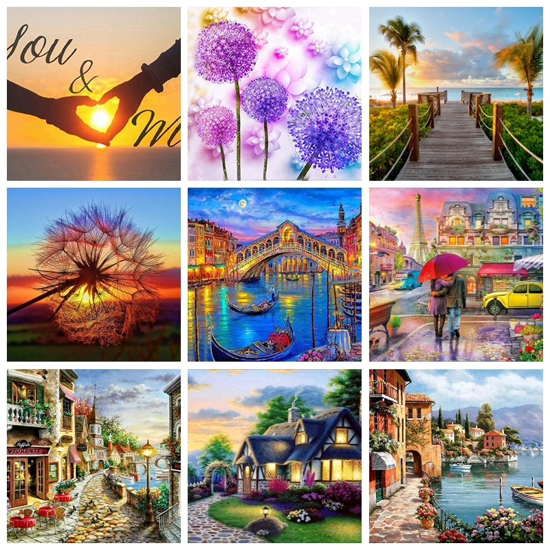 

5D Diamond Painting landscape pattern DIY Full Rhinestones Drill Cross-stitch Kits Round Diamond Embroidery Home Decoration gift
