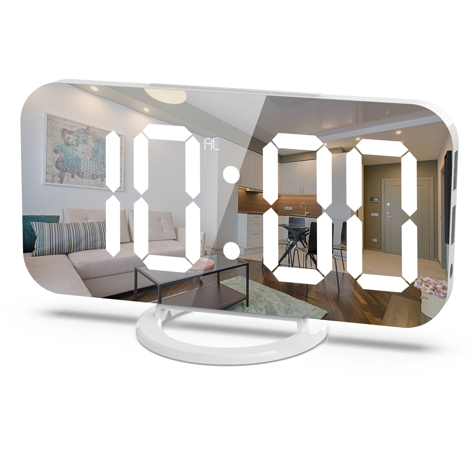 

LED Mirror Alarm Clock Digital Snooze Table Clock Wake Up Light Electronic Large Time Temperature Display Home Decoration Clock