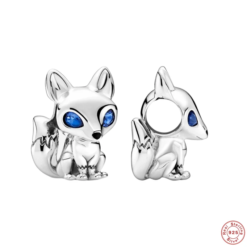

MC 925 Sterling Silver Blue Eyes Fox Dangle Beads Fit Original Pandora Charms Bracelet Jewelry For Women Girls Gifts Rosario