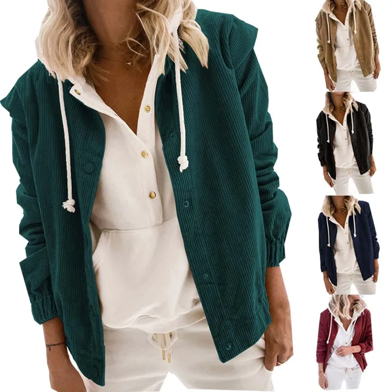 

2021 New Women's Autumn Jacket Simple New Solid Color Corduroy Cardigan Casual Loose Long Sleeve Lapel Coat Women Fashion Top