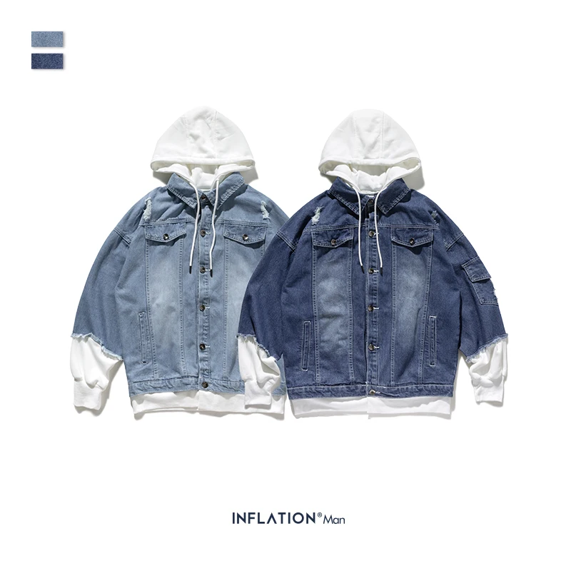 Мужская джинсовая куртка INFLATION 2020 синяя с капюшоном 2 шт./компл. одежда для осени