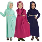 Мусульманский хиджаб для девочки Абая исламских детей арабских детей жен 2 шт. молитва наборы Дубай вечерние платье костюм, накидка, Восточный халат, Халат