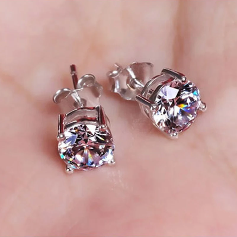 

18k Platinum Moissanite Stud Earring Korea Unisex Classic 925 Silver Zircon Stud Earrings for Men Women Christmas Jewelry Gift