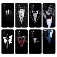 man suit shirt tie silicone cover for huawei p40 p30 p20 pro p10 p9 p8 lite ru e mini plus 2019 2017 black phone case