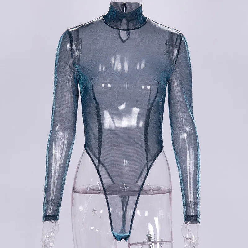Женское Сетчатое прозрачное облегающее боди с длинным рукавом женские костюмы