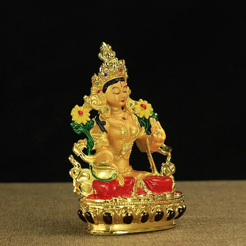 Buddhist Alloy Metal Exquisite Colored Efficacious Tibetan Bodhisattva White Tara Buddha Gilding Statue Putting Decorations | Дом и сад