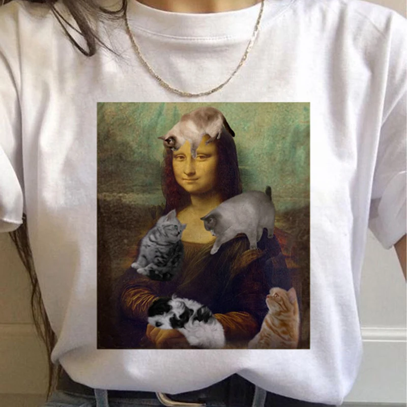Mona Lisa футболка Женская Harajuku 90s прикольная Винтажная Футболка Ullzang Graphic корейский