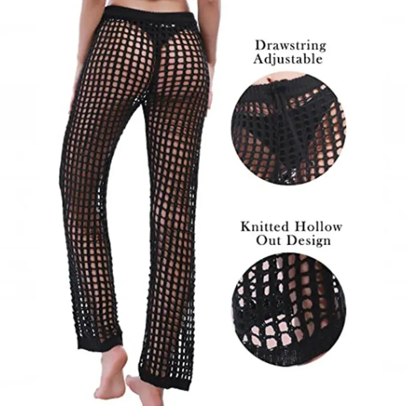 Женские сексуальные вязаные крючком сетчатые бикини пляжные длинные брюки