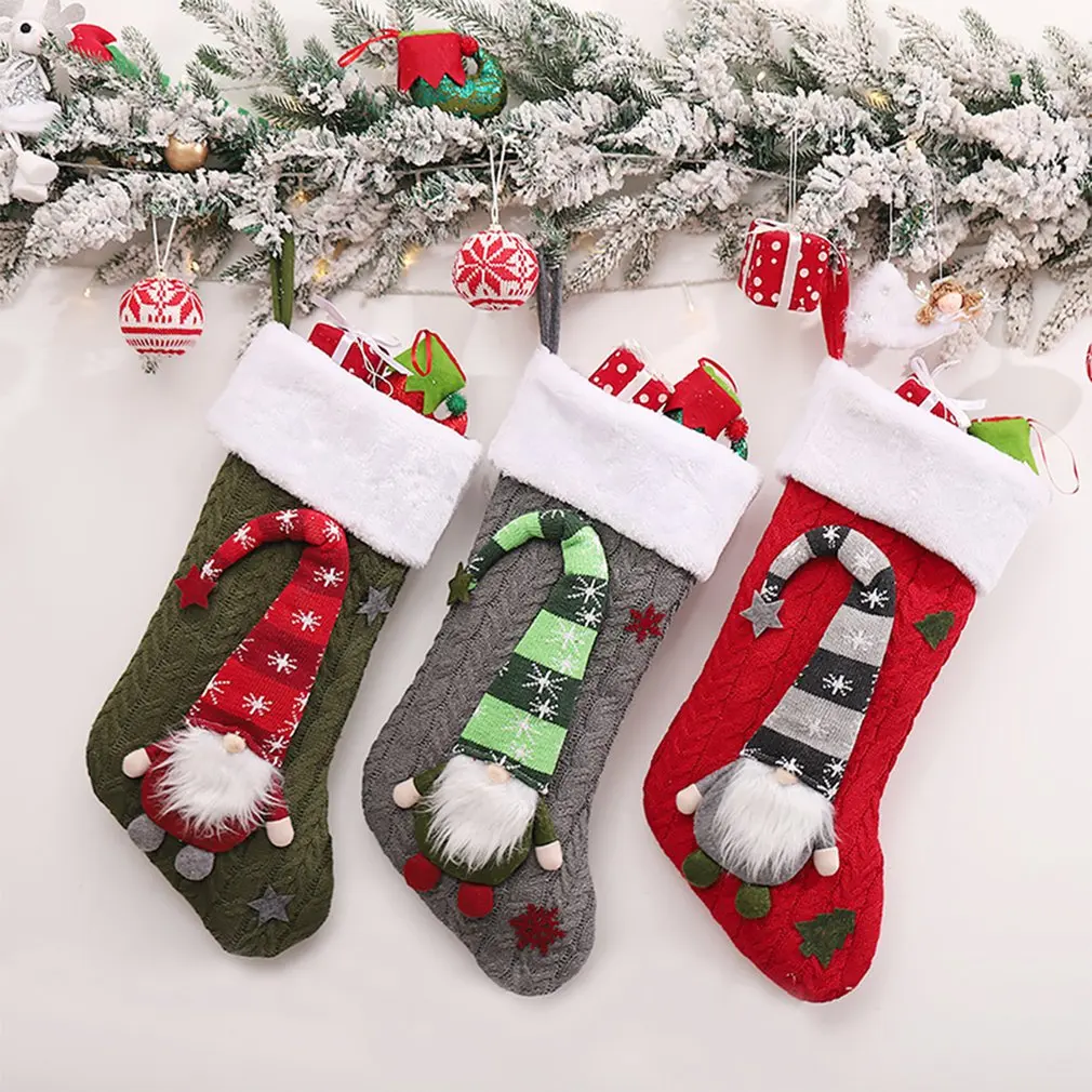 

Christmas Stocking Santa Sacks Gift Christmas Decorations for Home Candy Bag Hanging Xmas Tree Ornament New Year 2021