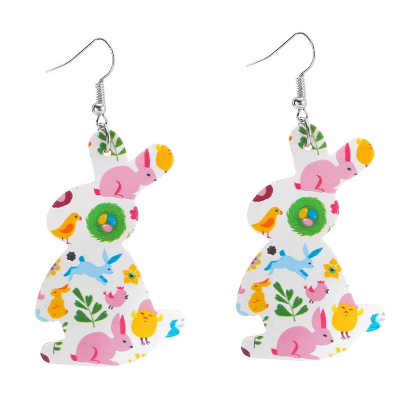 

12 Pairs Easter Faux Leather Earrings Rabbit Flower Easter Egg Dangle Earrings X7YA