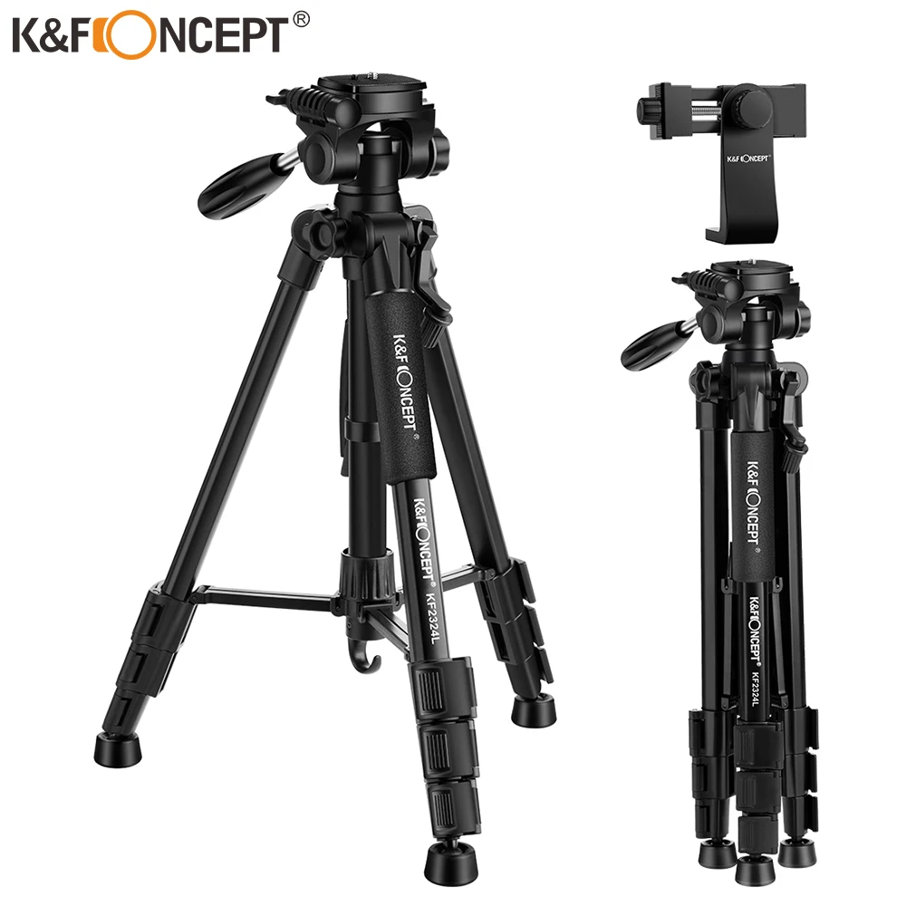 Штатив K & F Concept 56 дюймов/142 см с 3 сторонней поворотной наклонной головкой
