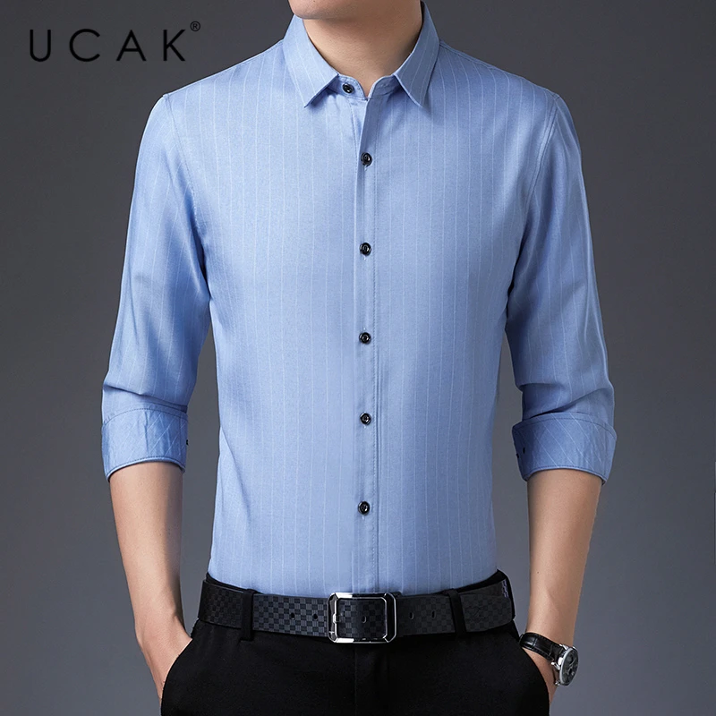 цена UCAK Brand Streetwear Long Sleeve Shirt Men Clothes Spring New Arrival Clothing Casual Turn-down Collar Plaid Shirts Homme U6168