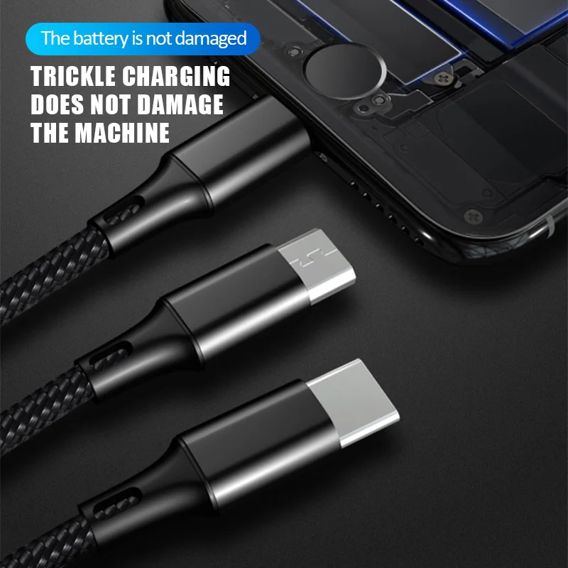 

New Data Line 3 in 1 cable 18W QC 3.0 Quick Charger For Android iphone Type-c Mobile Phone Multi-function Usb Data Charge Cable