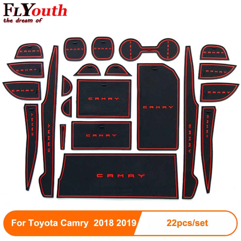 

Rubber 22pcs For Toyota Camry 2018 2019 Car Door Mat Anti-slip Cup Pad Interior Decoration Gate Slot Pad Auto Accessories