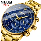 Часы наручные NIBOSI мужские золотистые, брендовые Роскошные спортивные водонепроницаемые с хронографом