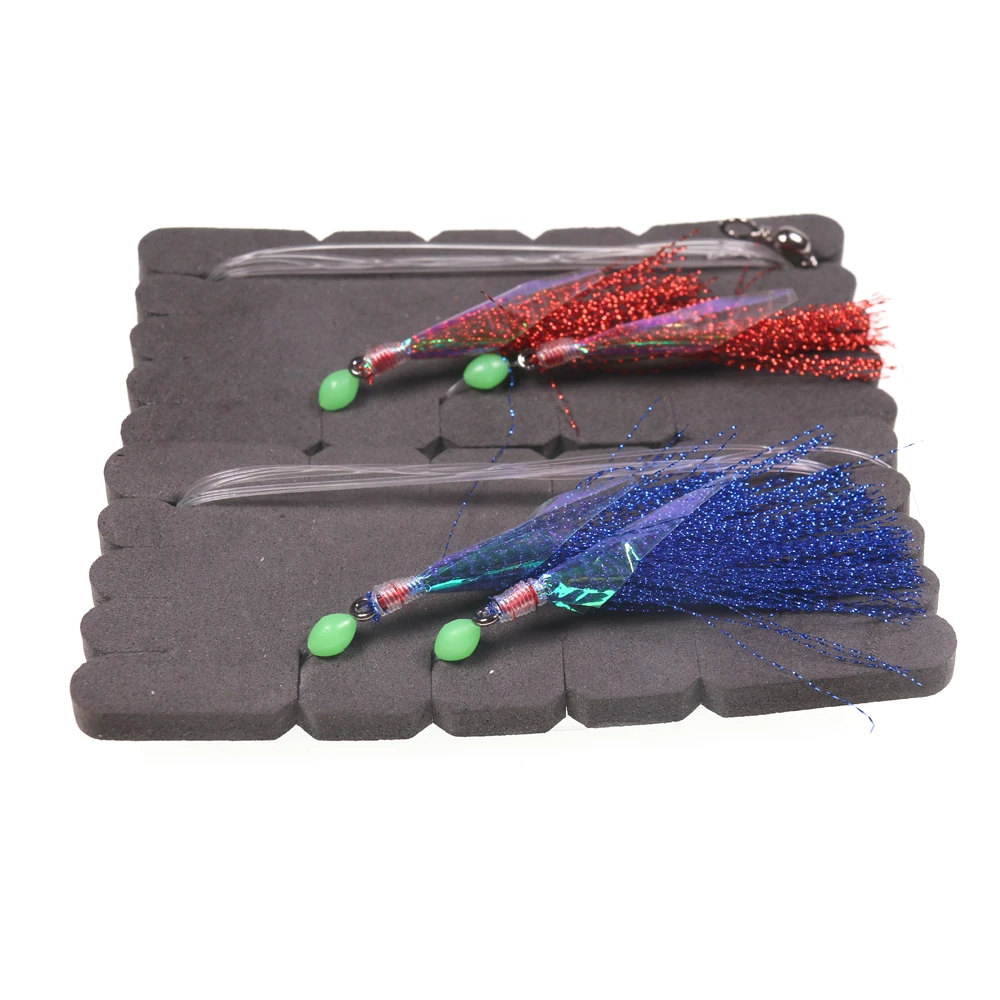 2 упаковки 5/0 красная синяя Морская рыбалка Сабики буровые установки Flasher Rig с