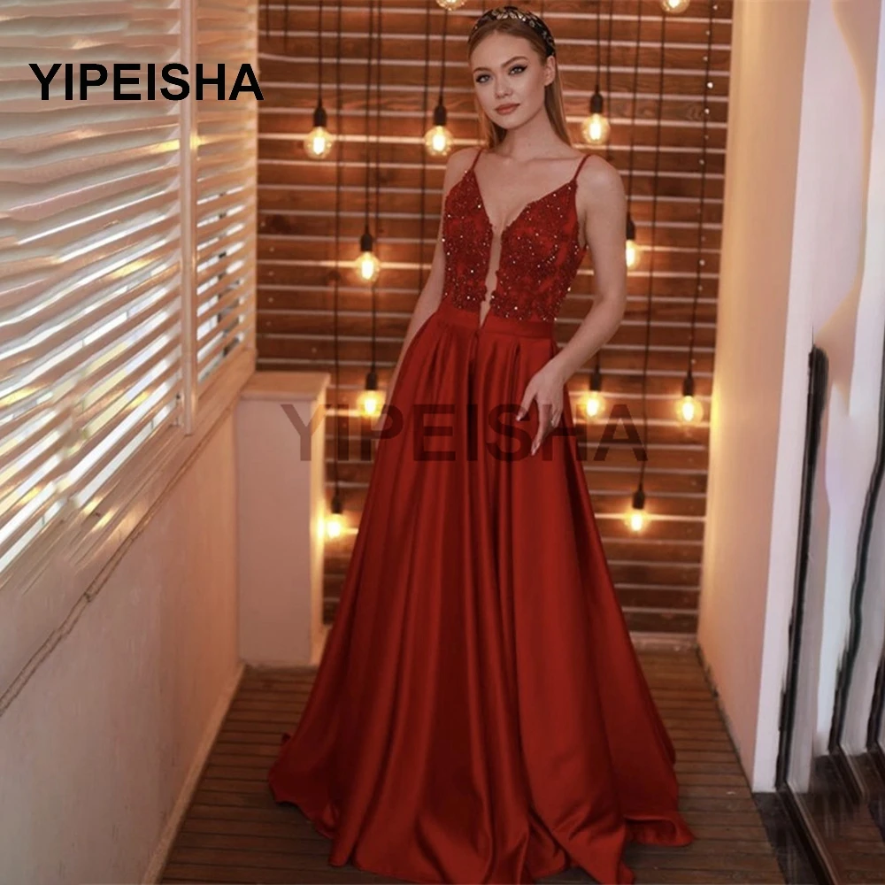 

2021 New Sexy Deep V Neck Evening Dress Sleeveless Backless Beading Sequined Prom Party Gown robe de soire de mariage