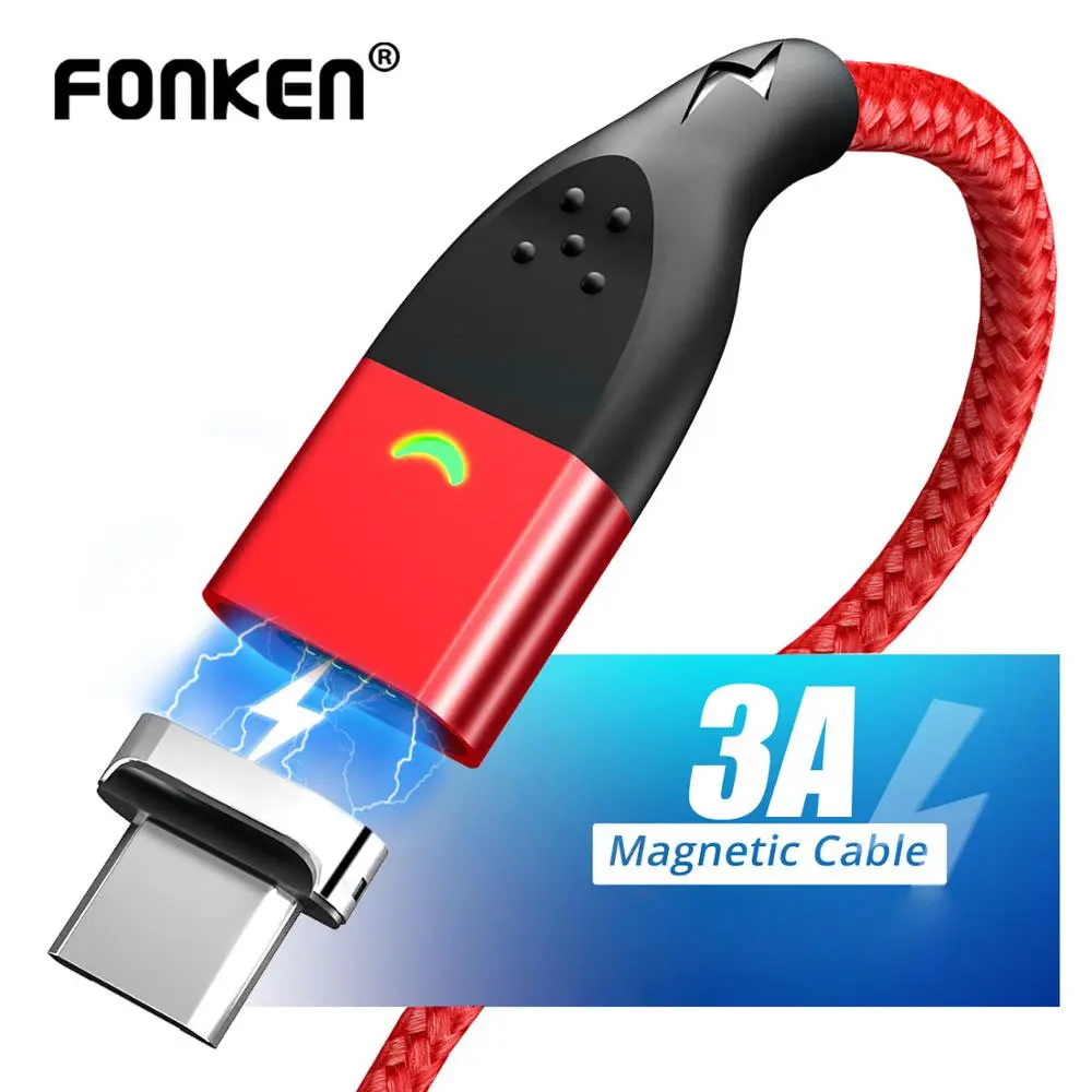 FONKEN usb type C Магнитный кабель USB C быстрое зарядное устройство type-C провод магнит Быстрая зарядка мобильного телефона QC3.0 2 м USB-C шнур данных
