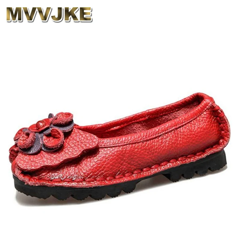 

MVVJKE 2020 Soft Genuine Leather Flats Women Flats With Flowers Ladies Shoes Women Designers Loafers Slip On