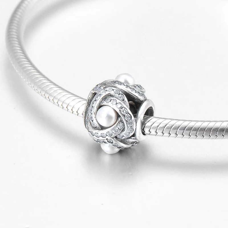 Оригинальные жемчужные бусины из серебра 925 пробы с фианитами | Украшения и