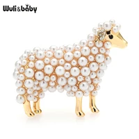 wulibaby 2 color pearl sheep brooches for women unisex lovely animal party casual brooch pins gifts
