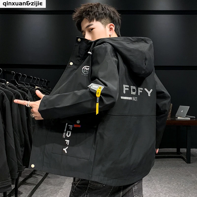 Мужская куртка с капюшоном и принтом повседневная большого размера