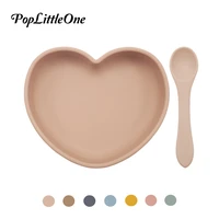 customizable logo 2021new love silicone dinner plate full silicone spoon set child feeding bowl baby training tableware bpa free