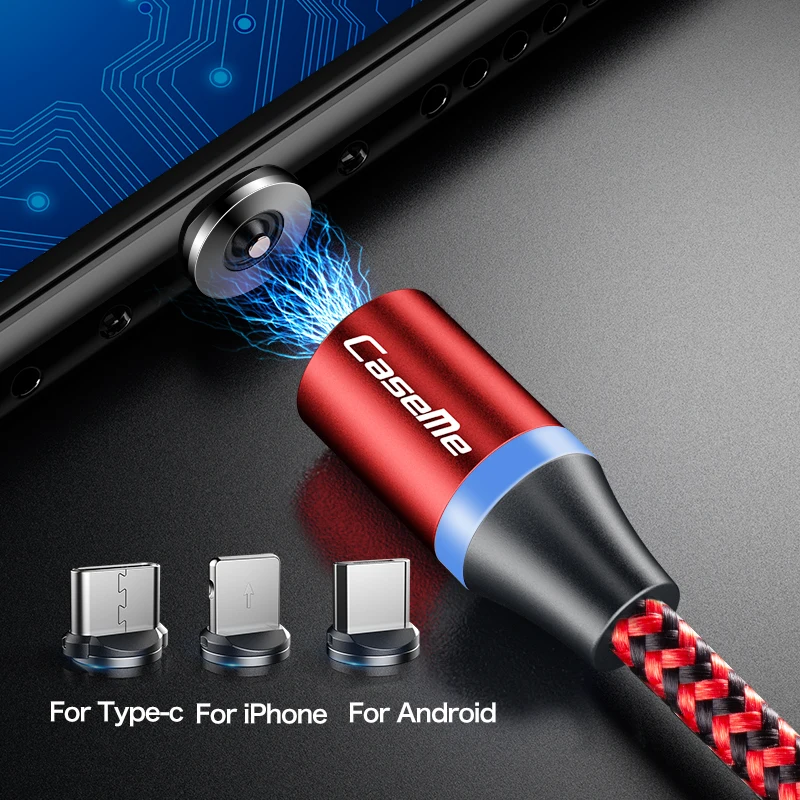 1 м нейлоновый Плетеный светодиодный индикатор Магнитный usb-кабель для быстрой зарядки кабель типа C для передачи данных Магнитный зарядный кабель микро-usb провод