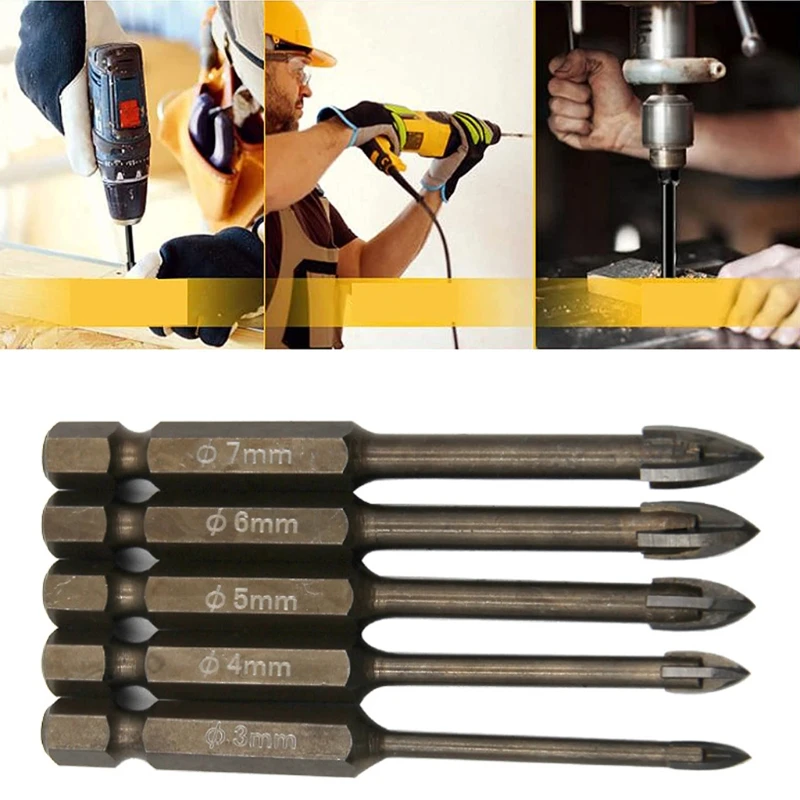 

5 шт. многофункциональное шестигранное сверло из цементированного карбида для плитки/кирпича/стекла/пластика и дерева